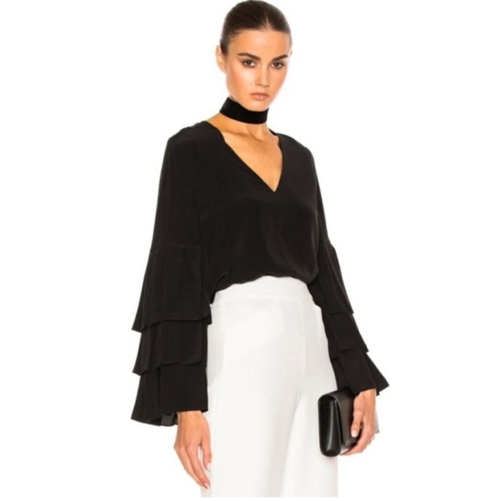 Alexis Black V-Neck Blouse with Layered Bell Sleeves